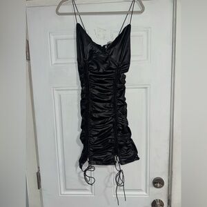 Chic Black Ruched Mini Dress